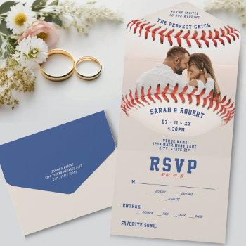 baseball sport the perfect catch photo wedding all in one invitation