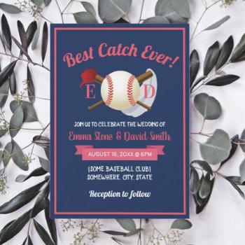 baseball sports theme navy blue wedding invitation