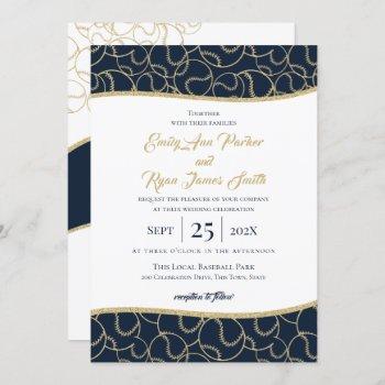 baseball wedding gold and blue invitation
