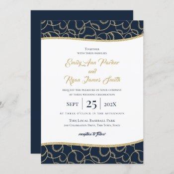 baseball wedding gold and blue invitation
