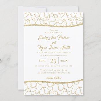 baseball wedding gold and white invitation