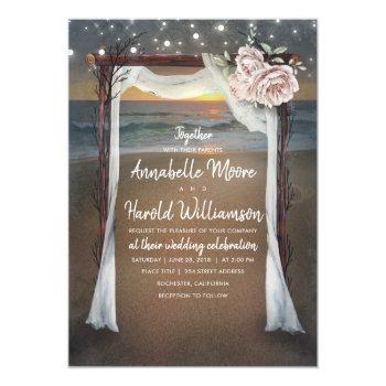 Small Beach Arch | Sea Sunset | String Lights Wedding Front View