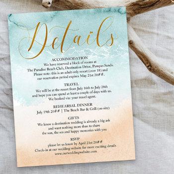 Small Beach Gold Calligraphy Destination Wedding Details Enclosure Card Front View