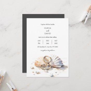 beach marriage rings seashell shore wedding  invitation