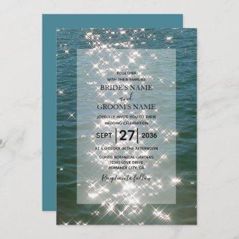 beach sea water sparkles wedding invitations