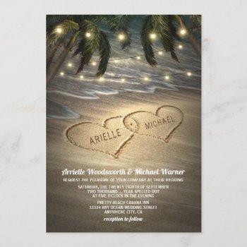 beach shore hearts in the sand wedding invitations