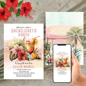 beach tropical themed cocktails bachelorette party invitation