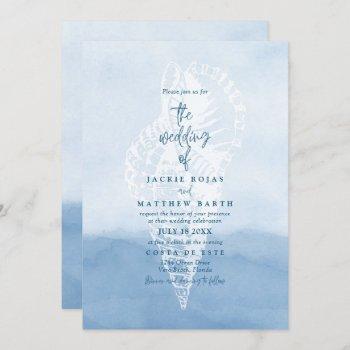 beach watercolor seashell wedding invitation