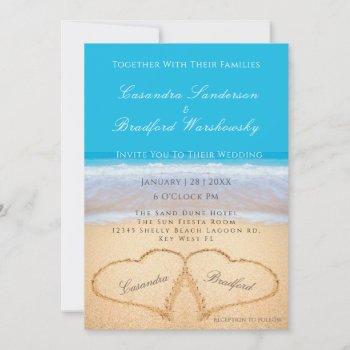 Small Beach Wedding 2 Hearts Sand Wedding Sky Blue Front View