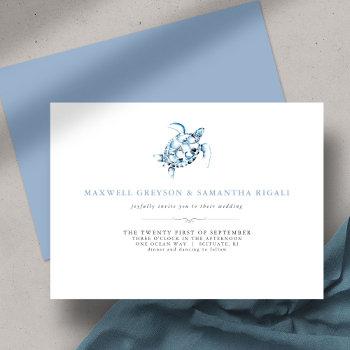 beach wedding blue sea turtle invitation