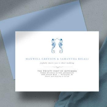 beach wedding blue watercolor seahorses invitation