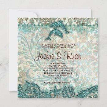 Small Beach Wedding  Dolphins Vintage Teal Front View
