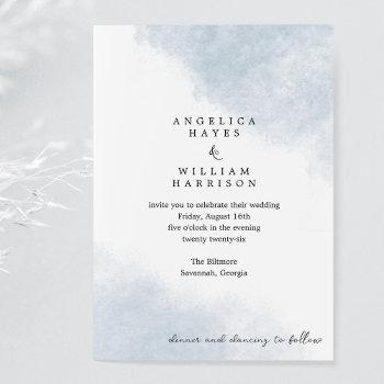 beach wedding invitation in dusty blue watercolor