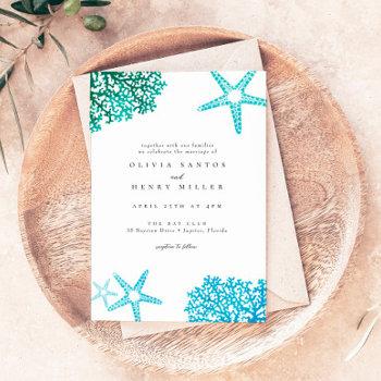 beach wedding invitation, ocean starfish, invitation