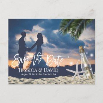 beach wedding message in a bottle save the date announcement postcard