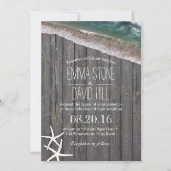 Small Beach Wedding Starfish & Waves Rustic Wood Front View