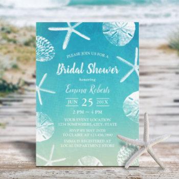 beach wedding watercolor seashells bridal shower invitation