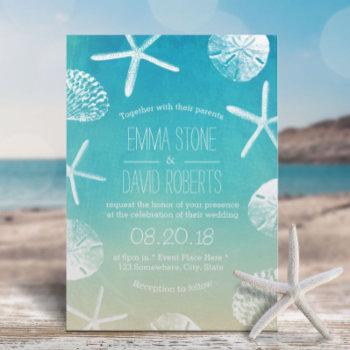 beach wedding watercolor starfish & seashells invitation