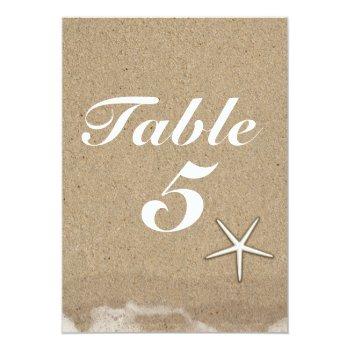 Small Beach Wet Sand & Starfish Party Table Number Card Front View