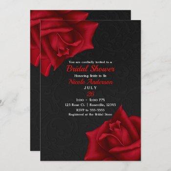 beautiful black texture red roses bridal shower invitation