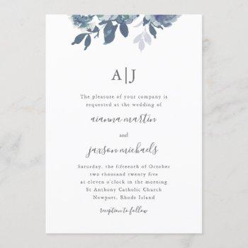 Small Beautiful Blue Watercolor Floral Monogram Wedding Front View