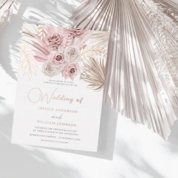 beautiful dusty rose & blush ivory boho wedding foil invitation