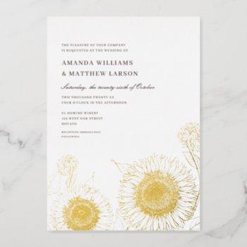 beautiful + elegant sunflowers fall wedding real f foil invitation