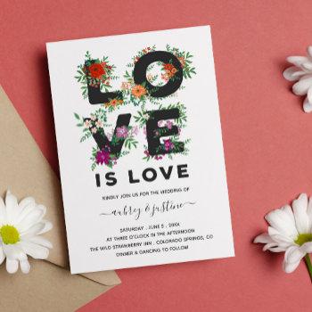 beautiful floral love is love lesbian wedding invitation