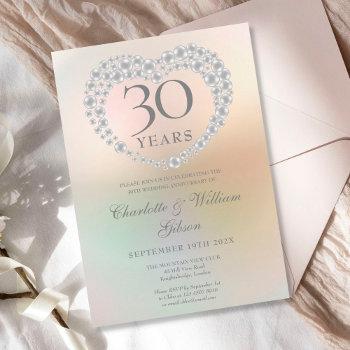 beautiful pearl heart 30th wedding anniversary invitation