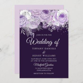 beautiful purple sparkle floral wedding invite