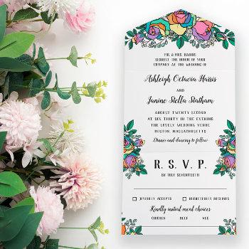 beautiful rainbow roses floral wedding all in one invitation