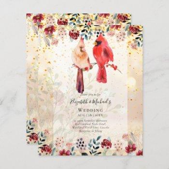 beautiful red cardinal birds wedding invitation