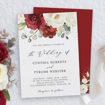beautiful red white rose floral eucalyptus wedding invitation