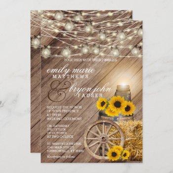 beautiful rustic wood barrel and sunflowers invitation