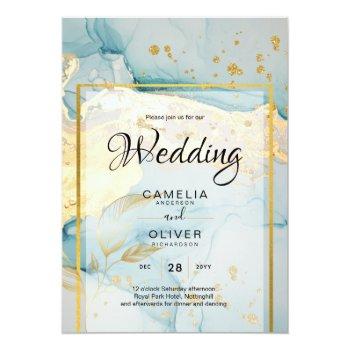 Small Beautiful Sea Glass Gold Wedding Invite Turquoise Front View