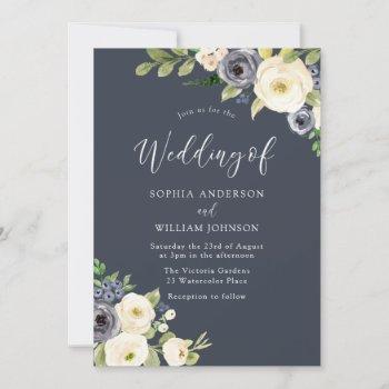 Small Beautiful White & Navy Flowers All Seasons Wedding Front View