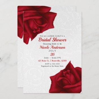 beautiful white texture red roses bridal shower invitation