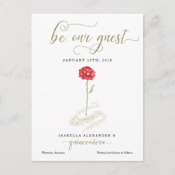 Small Beauty & The Beast Quinceañera Save The Date Announcement Post Front View