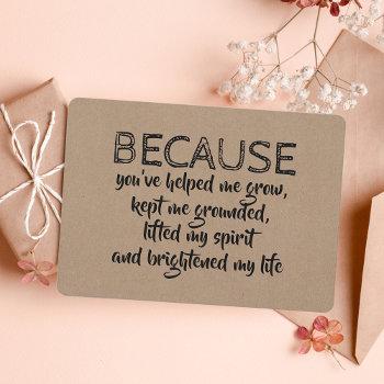 because you brightened my life bridesmaid card