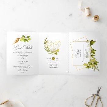 beer willow green and gold geometric wedding tri-fold invitation