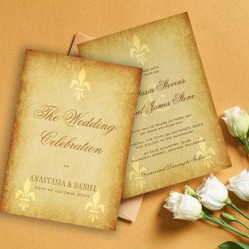beige gold de luxe french style fleur de lis invitation