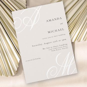 beige modern elegant minimal monogram wedding invitation