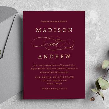 Small Beloved Burgundy And Gold Calligraphy Wedding Foil Front View