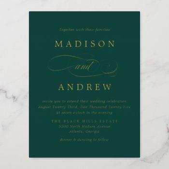beloved emerald green and gold wedding foil invitation postcard