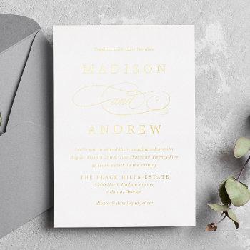 beloved gold calligraphy wedding foil invitation