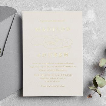 beloved ivory and gold calligraphy wedding foil invitation
