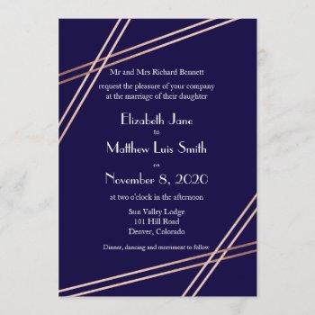 Small Bilingual Rose Gold Stripes Wedding Invite Front View