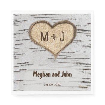 Small Birch Tree Heart Initials Outdoor Rustic Wedding Napkins Front View