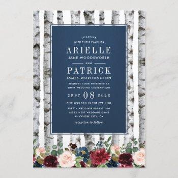Small Birch Trees Navy Blue Burgundy Wedding Front View