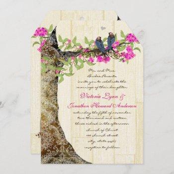Small Birdcage Pink Navy Vintage Birds Wedding Damask Front View